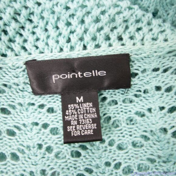 Pointelle green linen cotton blend cardigan sweater, size M - Picture 11 of 16